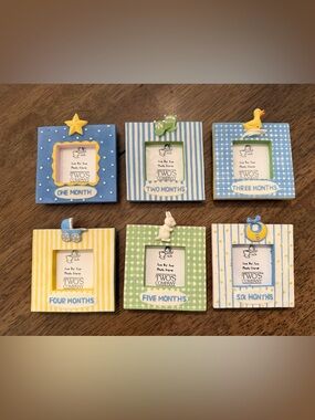 Two’s Company Baby Milestone Photo Frames Set 1–6 Months Nursery Decor Pastel